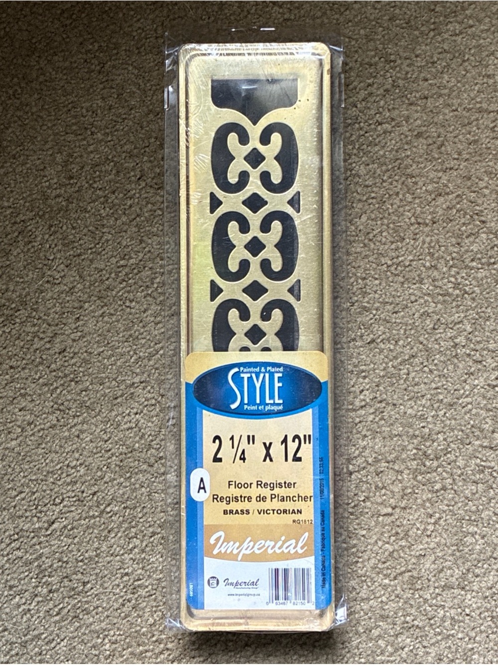 Imperial Floor Register Painted & Plated Brass Victorian Style Vent 2 1/4"x12"